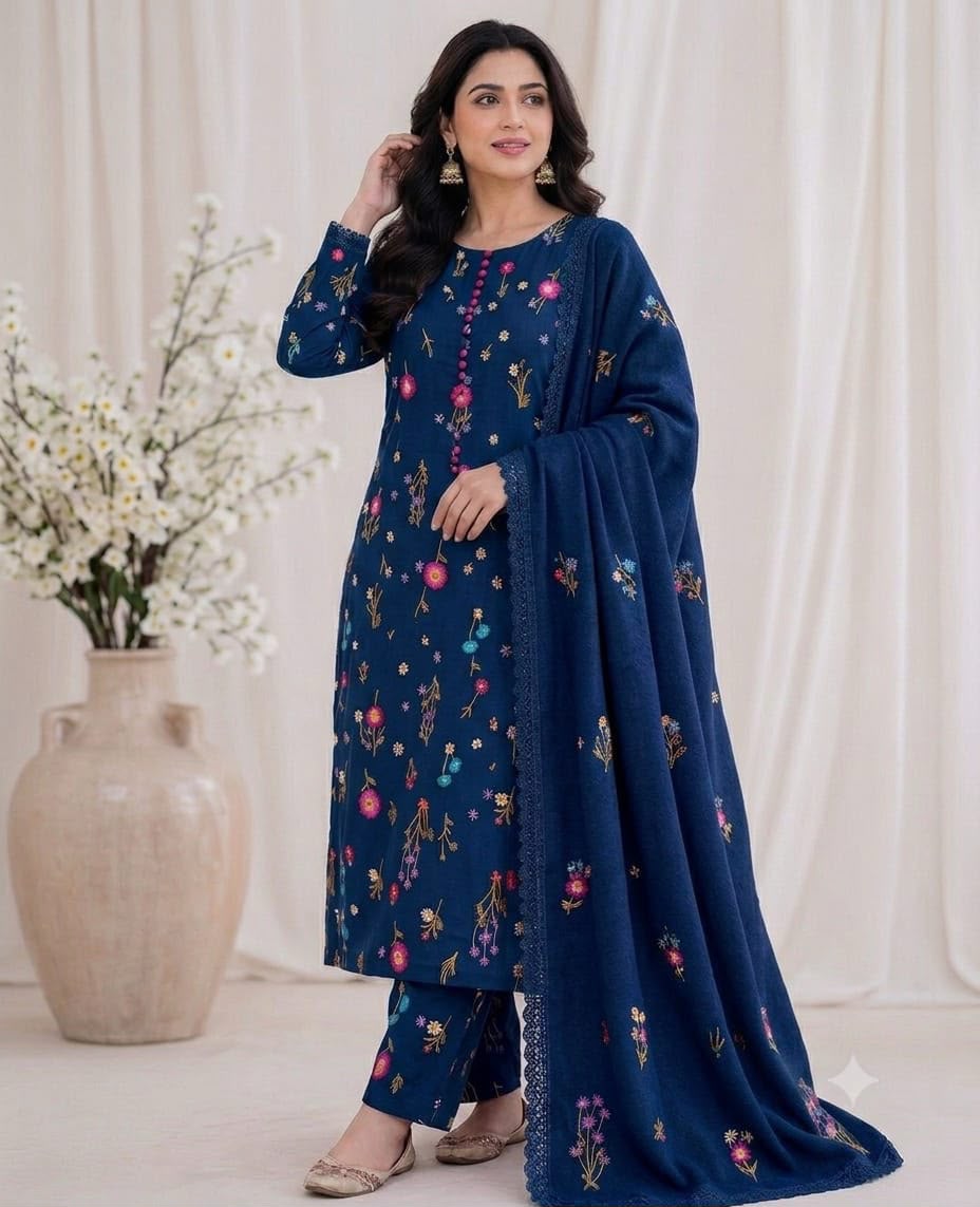Cross Boti 3PC Dhanak - Navy MC-7301-7398