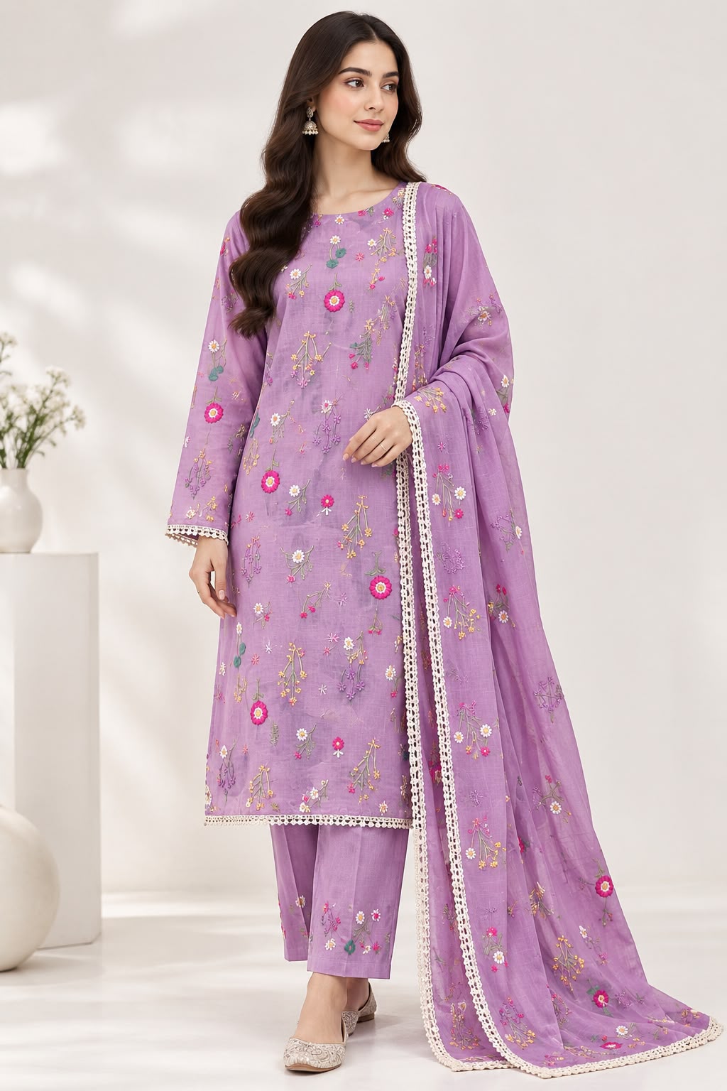 Cross Boti 3PC Dhanak - Purple MC-7301-7398