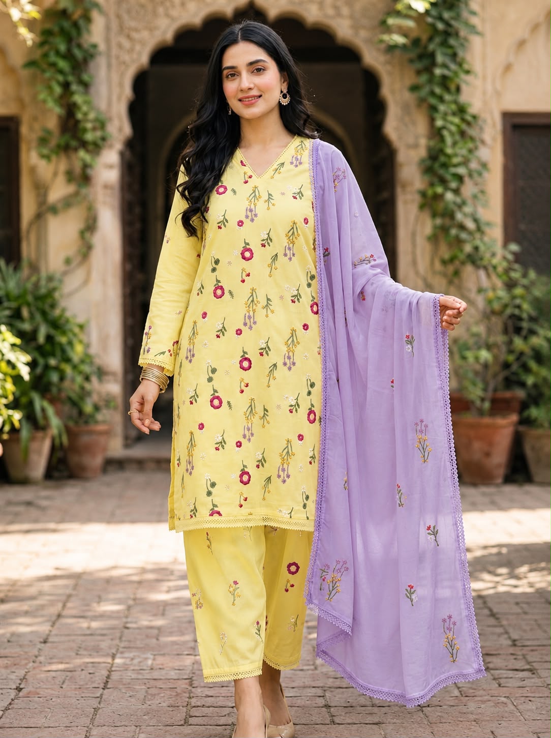 Cross Boti 3PC Dhanak - Yellow MC-7301-7398