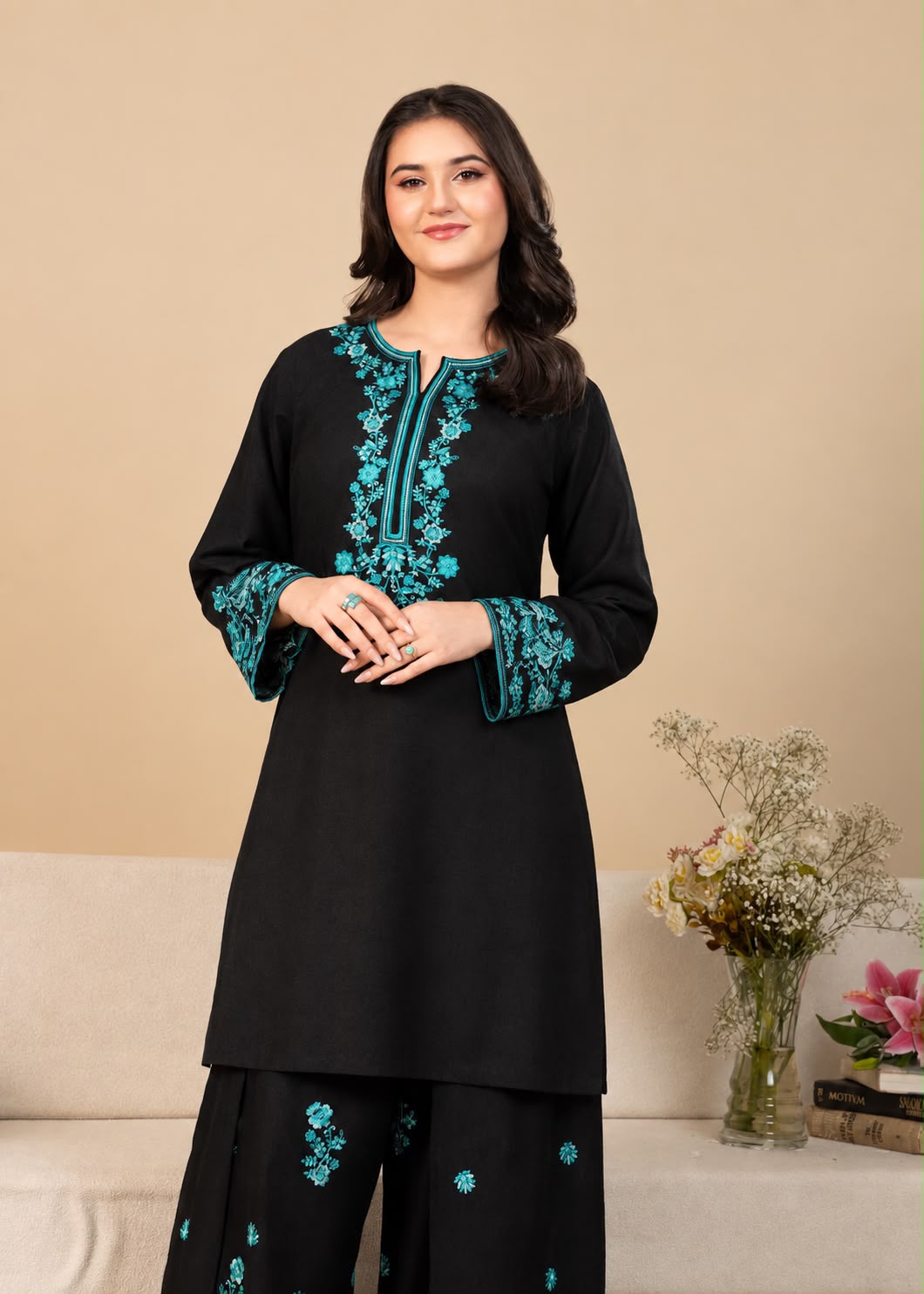 Tiraz 2-Piece Dhanak Embroidered Winter Wedding Suit – Code 6006