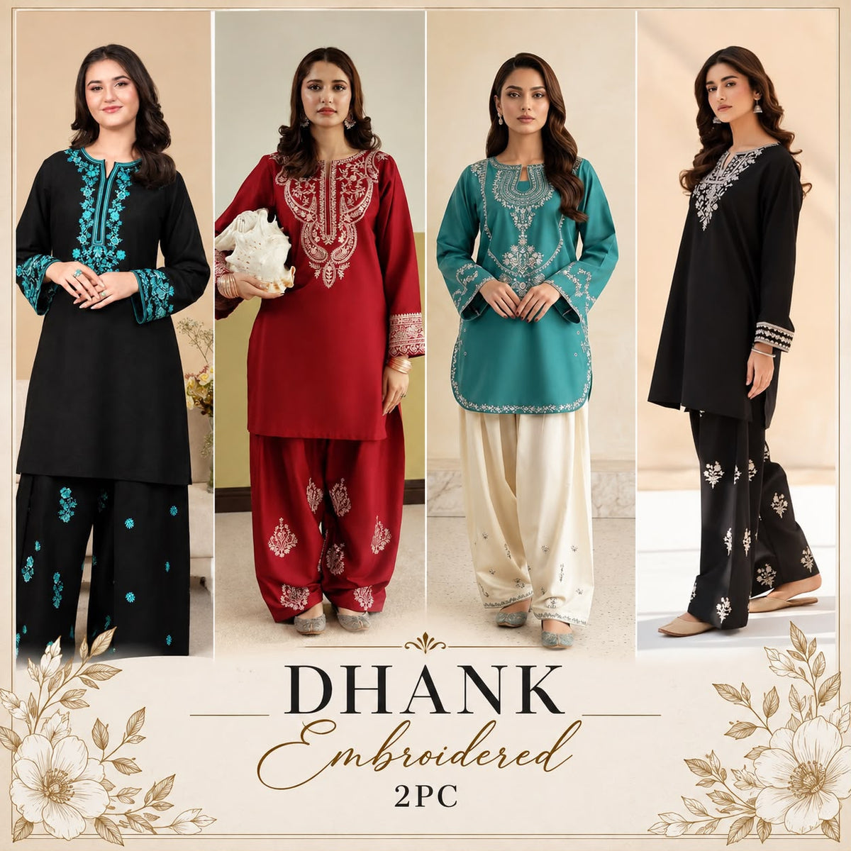 Lazuli 2-Piece Dhanak Embroidered Winter Wedding Suit – Code 6002