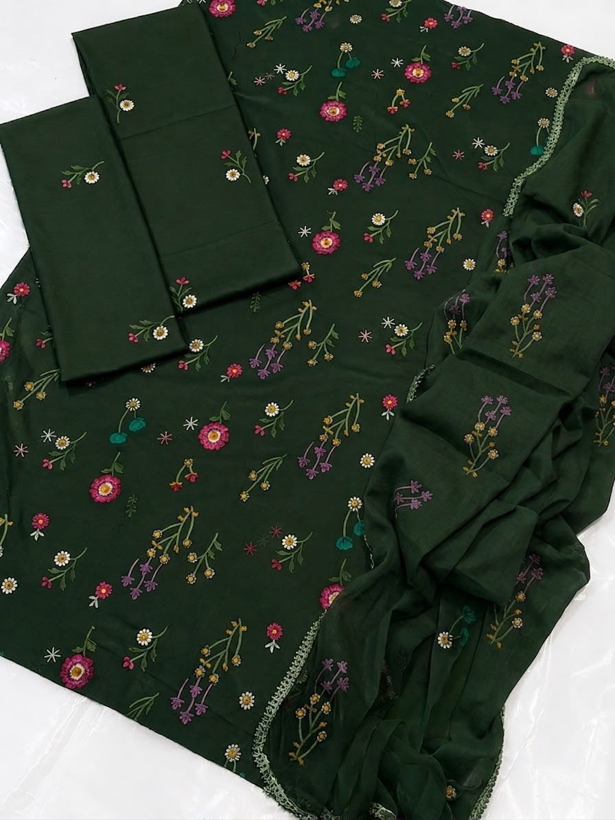 Cross Boti 3PC Dhanak - Green MC-7301-7398