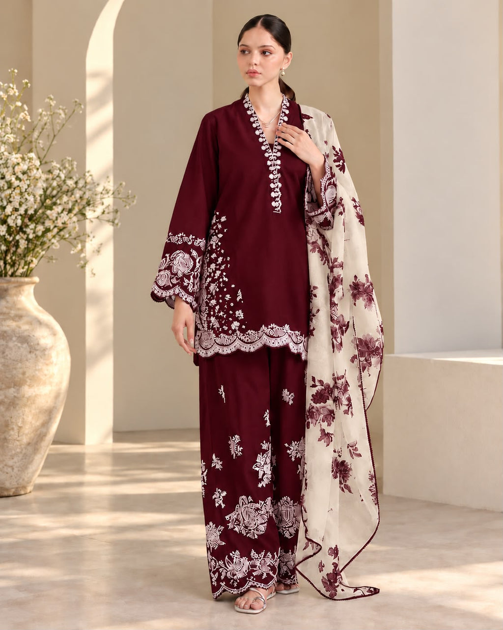 Zara Coco 3PC Dhanak Winter Suit - Red MC-8002