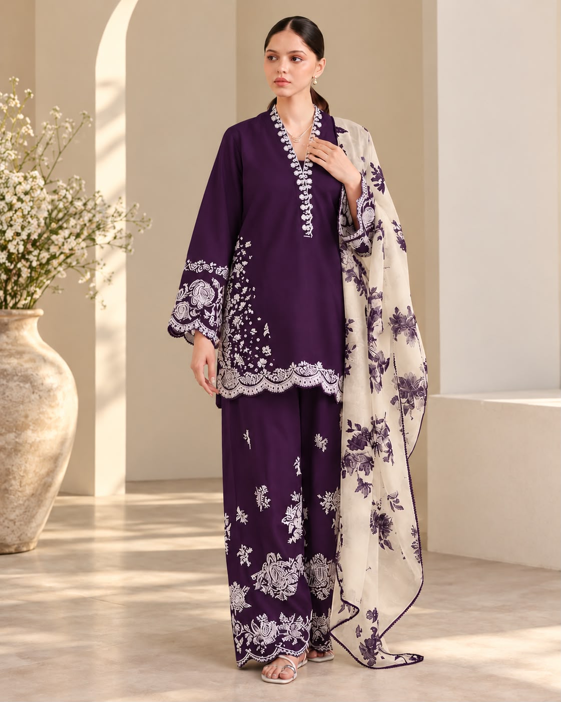 Zara Coco 3PC Dhanak Winter Suit - Purple MC-8002