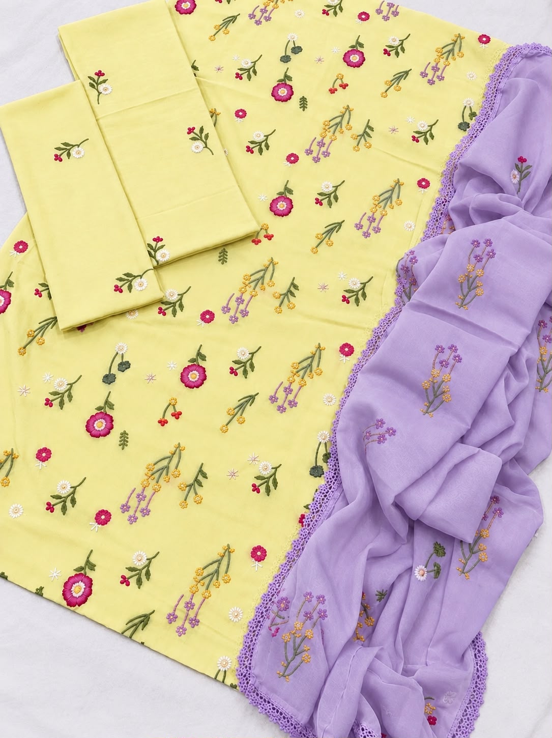 Cross Boti 3PC Dhanak - Yellow MC-7301-7398