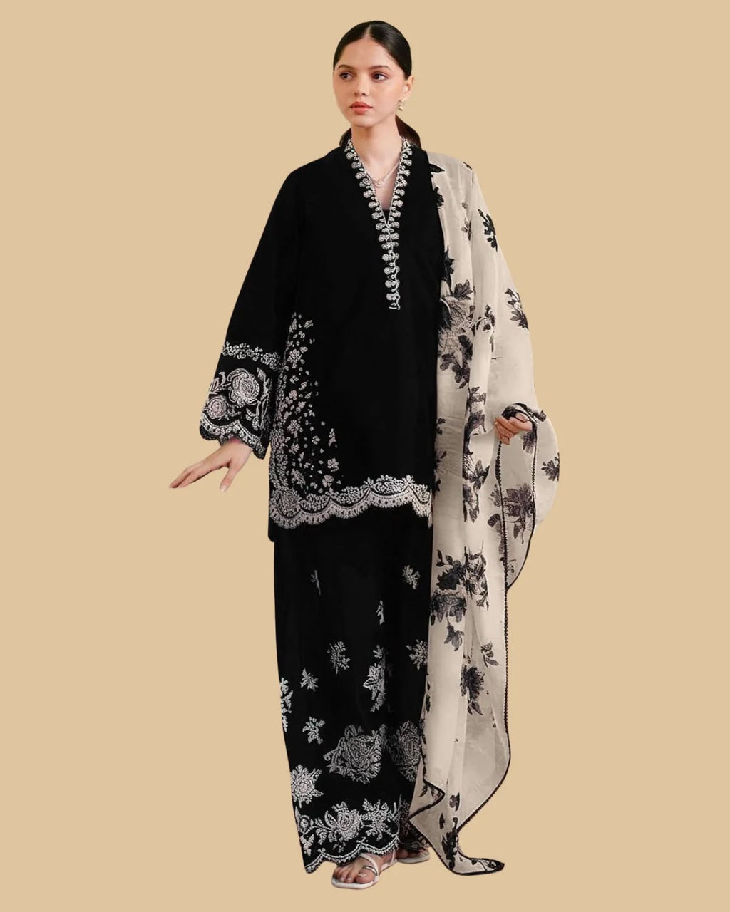 Zara Coco 3PC Dhanak Winter Suit - Black MC8002