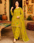 Cross Boti 3PC Dhanak - Mustard MC-7301-7398