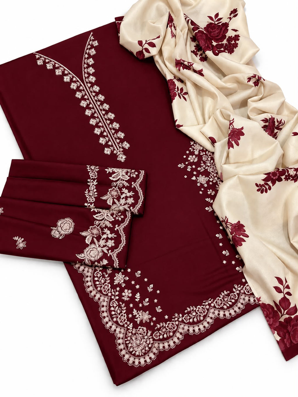 Zara Coco 3PC Dhanak Winter Suit - Red MC-8002