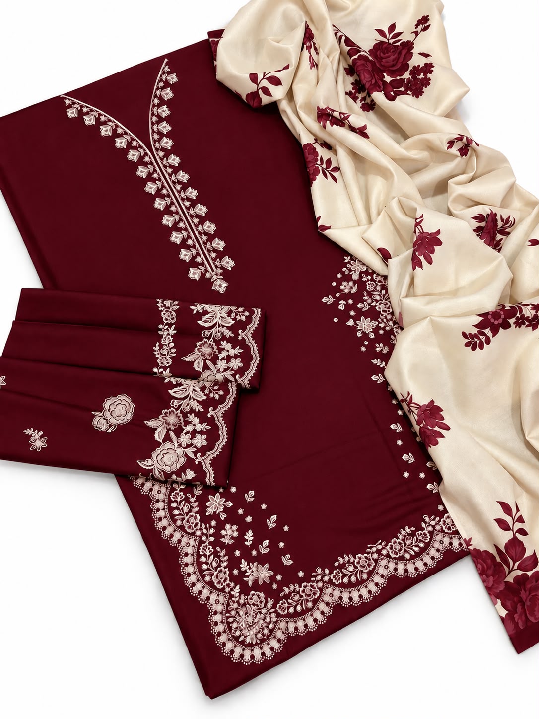 Zara Coco 3PC Dhanak Winter Suit - Red MC-8002